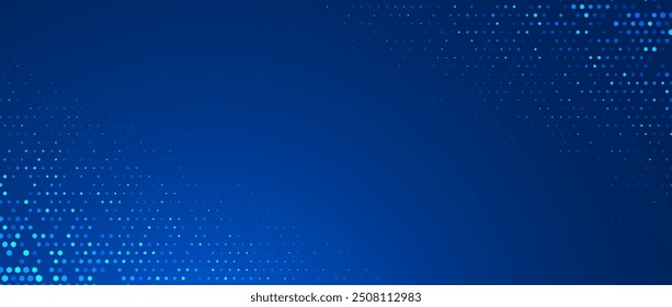 Blue glowing hexagon texture. Abstract neon hexagonal grid wallpaper. Navy honeycomb pattern backdrop. Vector modern technology, business, science, healthcare, medicine, presentation design background