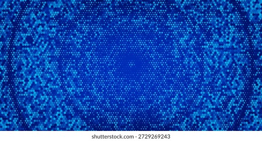 Blauer glühender Sechseck. Abstrakte sechseckige Gittertapete. Navy Wabenmuster Hintergrund. Vektor moderne Technologie, Wirtschaft, Wissenschaft, Gesundheit, Medizin, Präsentationsdesign Hintergrund