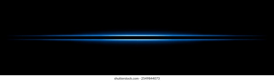 Blue glowing horizontal light beam. Sleek, sharp design with warm tones for sci-fi or futuristic effects. Ideal for abstract backgrounds, light transitions, or neon-inspired visuals