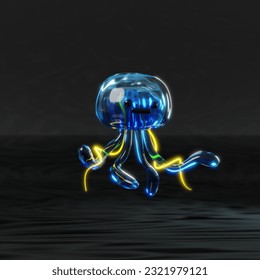 blue glowing jellyfish in the sea modeling