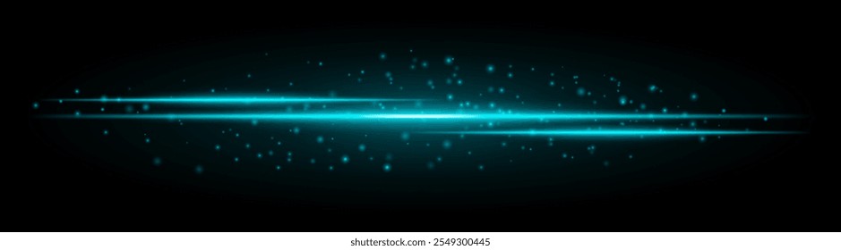 Blue glowing laser beam with scattered spark effects on a dark background, creating a futuristic and dynamic atmosphere.