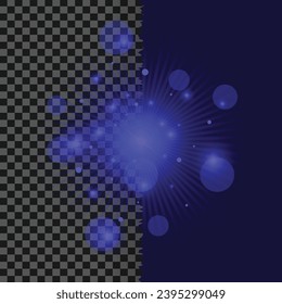 Blue glowing light burst explosion, flash of light, a magical glow, sun rays vector image