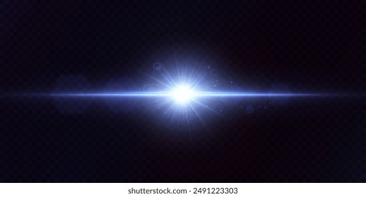 Blue glowing light effect. Bright beautiful light with lots of glare and light. Solar flare with rays and glare. glow effect.