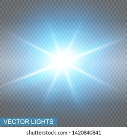 Blue glowing light explodes .Bright Star. Special line flare light effects for design and decor.