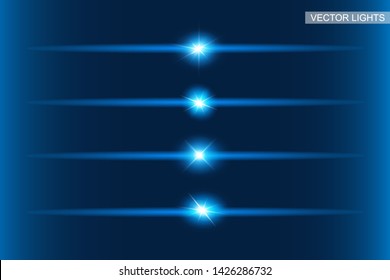 Blue glowing light explodes .Bright Star. Special line flare light effects for design and decor.