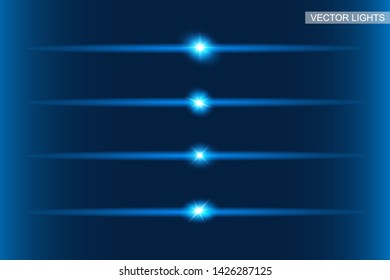 Blue glowing light explodes .Bright Star. Special line flare light effects for design and decor.