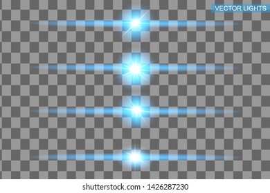 Blue glowing light explodes .Bright Star. Special line flare light effects for design and decor.