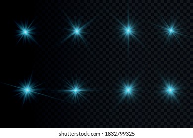 blue glowing light explodes on a transparent background. Sparkling magical dust particles. Bright Star. Transparent shining sun, bright flash. Vector sparkles