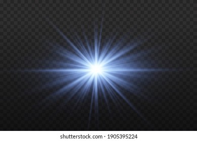 Blue  glowing light explodes on a transparent background. Sparkling magical dust particles. Bright Star.  Bright flash. Vector sparkles. To center a bright flash.