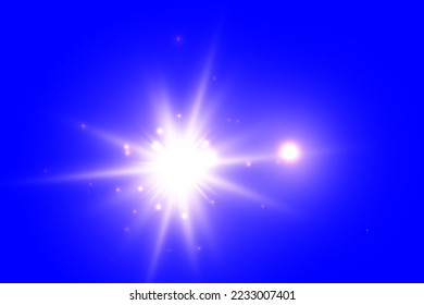 Blue glowing light explodes on a transparent background. Sparkling magical dust particles. Bright Star. Bright flash. Vector sparkles. To center a bright flash.