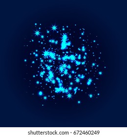 Blue glowing light glitter background effect. Magic glow sparkling texture. Magical star dust sparks light effect in explosion on black background. Vector Illustration
