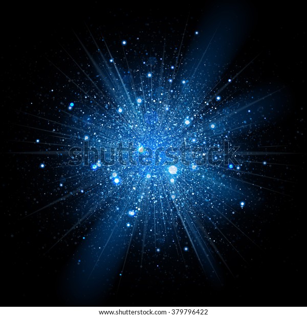 青い輝く明るい光の背景効果 魔法の輝くテクスチャー 黒い背景 に爆発の際に 魔法の星の塵が光の効果を散らします ベクターイラスト のベクター画像素材 ロイヤリティフリー