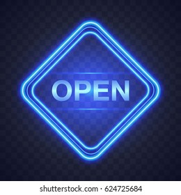 Blue Glowing light. Open sign