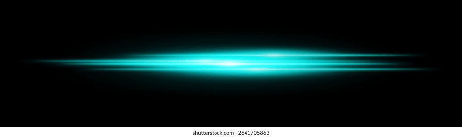 Blue glowing light streak. Horizontal neon beam with smooth glow and layered flow on black background, fitting tech, motion or speed themes.