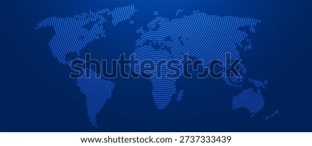 Blue glowing linear world map concept. Abstract neon lined globe worldmap for poster, banner, brochure, flyer, booklet, presentation. Curved line continent infographics wallpaper. Vector illustration
