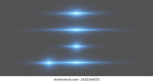 Líneas azules brillantes con efecto de brillo y destello de luz. Sobre fondo transparente
