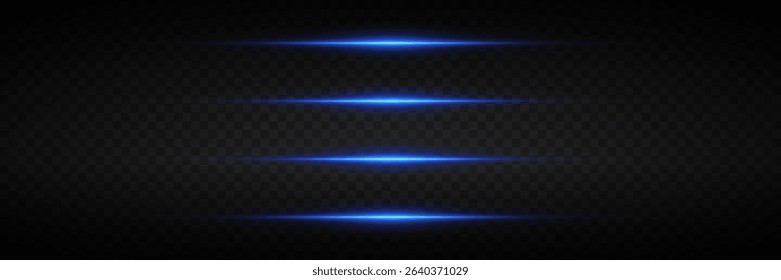 Blue glowing lines with glitter effect and flash of light. On transparent background