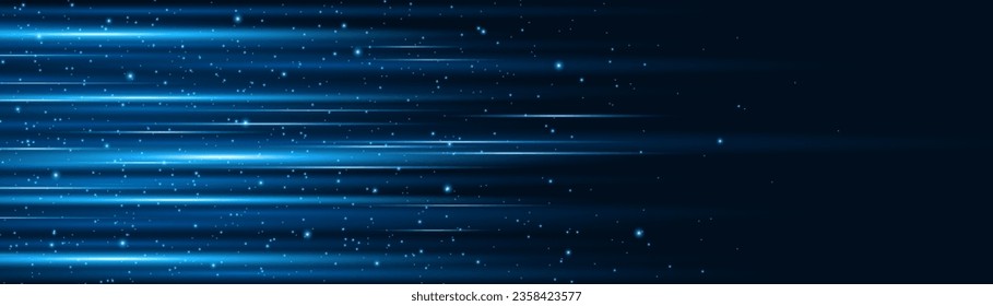 Blue glowing lines with glitter light effect on dark background. High speed internet technology concept or fast wireless data transmission. modern internet network connection technology background