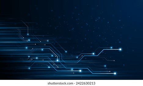 Blue glowing lines with glitter light effect on dark background. High speed internet technology concept or fast wireless data transmission. modern internet network connection technology background	