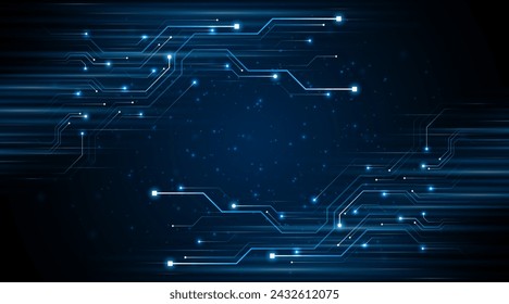 Blue glowing lines with glitter light effect on dark background. High speed internet technology concept or fast wireless data transmission. modern internet network connection technology background	