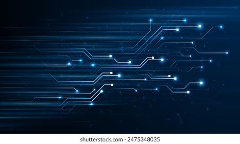 Blue glowing lines with glitter light effect on dark background. High speed internet technology concept or fast wireless data transmission. modern internet network connection technology background	