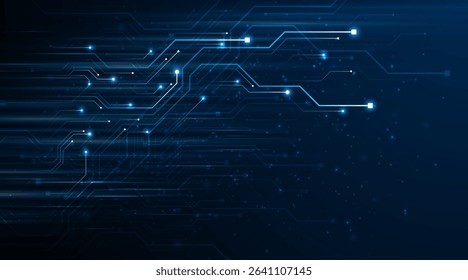 Blue glowing lines with glitter light effect on dark background. High speed internet technology concept or fast wireless data transmission. modern internet network connection technology background	