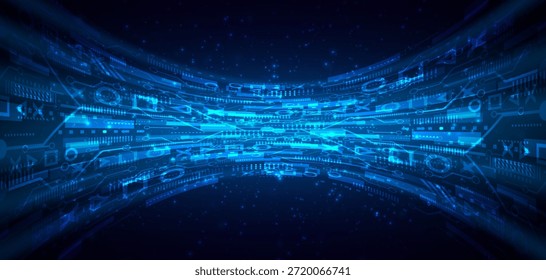 Blaue leuchtende Linien mit glitzerndem Lichteffekt auf dunklem Hintergrund. Hochgeschwindigkeits-Internet-Technologie oder schnelle drahtlose Datenübertragung. moderner Hintergrund für die Internet-Verbindungstechnik