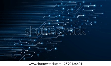 Blue glowing lines with glitter light effect on dark background. High speed internet technology concept or fast wireless data transmission. modern internet network connection technology background	