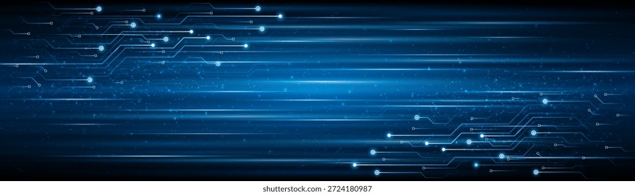Blue glowing lines with light effect on dark background. High speed internet technology concept or fast wireless data transmission.