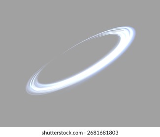 Anillo mágico naranja con brillo. Anillo de halo de destello de energía realista de neón. Abstractas efecto de luz sobre un fondo gris. Ilustración vectorial.