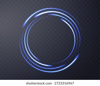 Anillo mágico brillante azul. Anillo de halo de destello de energía realista de neón. Abstractas efecto de luz sobre un fondo transparente. Ilustración vectorial.