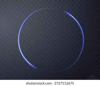 Anillo mágico brillante azul. Anillo de halo de destello de energía realista de neón. Abstractas efecto de luz sobre un fondo transparente. Ilustración vectorial.