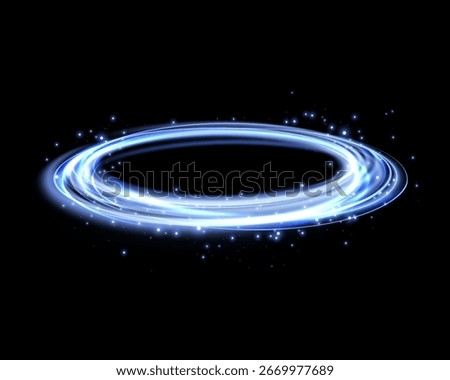 Blue glowing magic ring. Neon realistic energy flare halo ring. Abstract light effect on a black background. Vector illustration.
