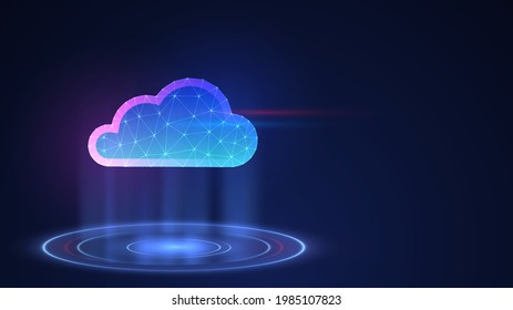 Icono de nube de malla brillante azul, concepto de tecnología de nube