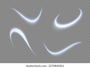 Línea de movimiento brillante azul. Rayos voladores mágicos de brillo, partículas brillantes de brillo vuelan. Olas de chispa dinámicas. Líneas de velocidad luminosas. Efecto espumoso claro. Ilustración vectorial.