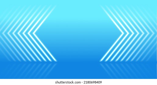 Blue glowing neon arrows abstract tech background. Vector graphic design