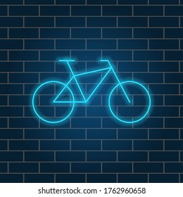 Blue glowing neon bike. Bright night sign. Vector illustration.	