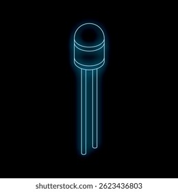 Blue glowing neon diode transistor on dark background representing electronic components and circuits