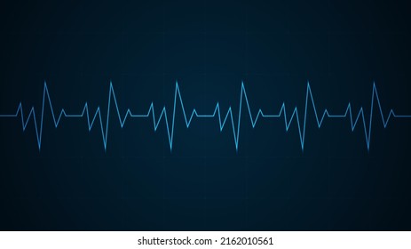 Blue glowing neon heart pulse. Heart beat 