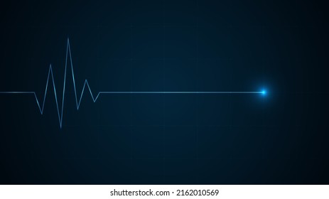 Blue glowing neon heart pulse. Heart beat 