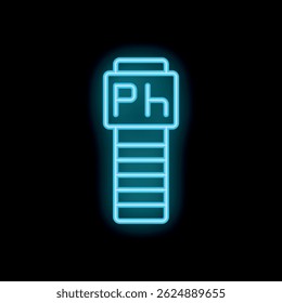 Ícone de néon azul brilhante do medidor de ph eletrônico está mostrando nível de acidez e alcalinidade