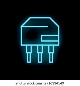 Icono de neón brillante azul que representa un componente de la placa de circuito, lo que sugiere conceptos como tecnología y electrónica