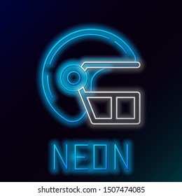 Blue glowing neon line American football helmet icon isolated on black background. Colorful outline concept. Vector Illustration