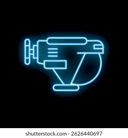Blue glowing neon line angle grinder icon isolated on black background. Vector illustration