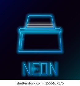 Blue glowing neon line Beekeeper with protect hat icon isolated on black background. Special protective uniform. Colorful outline concept. Vector Illustration