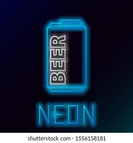 Blue glowing neon line Beer can icon isolated on black background. Colorful outline concept. Vector Illustration