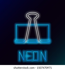 Blue glowing neon line Binder clip icon isolated on black background. Paper clip. Colorful outline concept. Vector Illustration