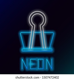 Blue glowing neon line Binder clip icon isolated on black background. Paper clip. Colorful outline concept. Vector Illustration