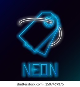 Blue glowing neon line Blank label template price tag icon isolated on black background. Empty shopping discount sticker. Template discount banner. Colorful outline concept. Vector Illustration