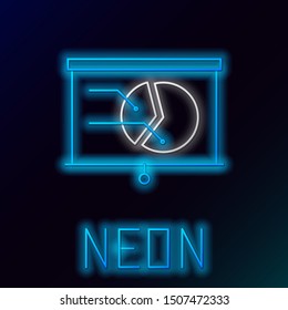 Blue glowing neon line Board with graph chart icon isolated on black background. Report text file icon. Accounting sign. Audit, analysis, planning. Colorful outline concept. Vector Illustration